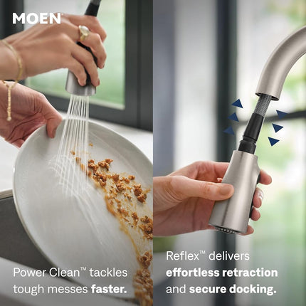Moen 7402 Riley Pull-Down Spray High-Arc Kitchen Faucet with Reflex and Power Cl, Spot Resist Stainless