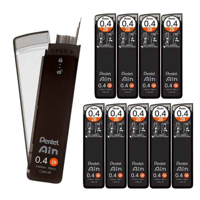 Pentel Ain Lead Refill • 0.4mm • 2B • Box of 10