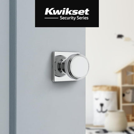 Kwikset Maven Interior Passage Door Knob, Square Handle for Closet and Hallway Doors, Non-Locking Doorknob in Polished Chrome, with Microban Protection