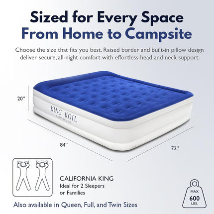 King Koil Luxury Toddler Inflatable Child Airbed, Travel Bed with Built-in Safety Bumper, Portable Air Mattress for Kids, Includes High-Speed Pump - Blue