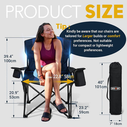 Overmont Oversized Folding Camping Chair - Fully Padded with Cooler Pocket Carry Bag - Heavy Duty Portable Collapsible Lawn Chair Supports 450 LBS for Outdoor Sports Beach Garden Picnic