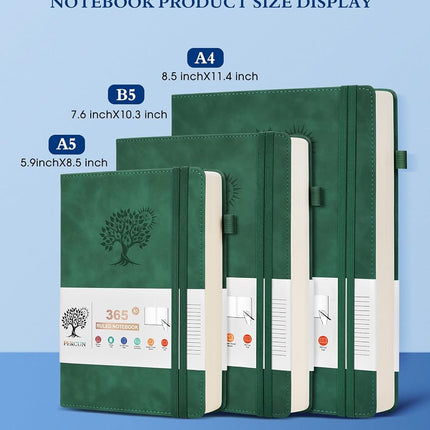 PERCUN B5 Lined Journal Notebook - 365 Page Large Leather Journals for Writing Women Men，Hardcover Notebook with 100Gsm Thick Pages，Daily Diary for Travel, Work，School，College Ruled (7.6" x 10.3")
