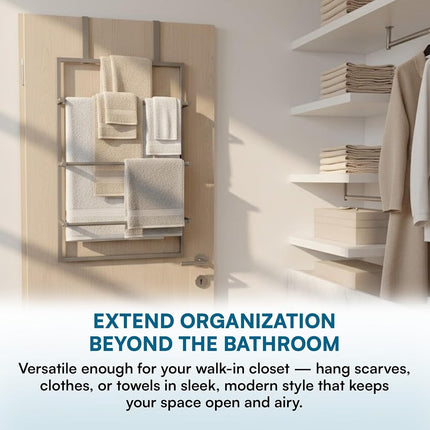 Honey-Can-Do Over-The-Door 3-Tier Towel Rack, Towel Rail, Bathroom Towel Holder, Steel, Satin Nickel, 15 lbs