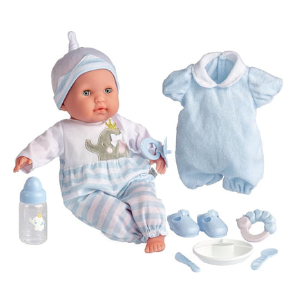 JC Toys Doll Soft Body. Blue. With Accessories Various. Open and Close Eyes, Multi-Colour