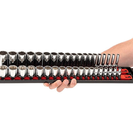 TEKTON 3/8 Inch Drive 12-Point Socket Set with Rails, 68-Piece (1/4-1 in., 6-24 mm) | SHD91221
