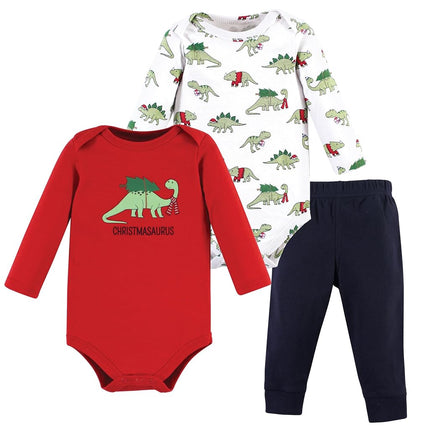 Hudson Baby Lot de bodies à manches longues et de pantalons unisexes pour bébé, motif Christmasaurus, 0-3 mois