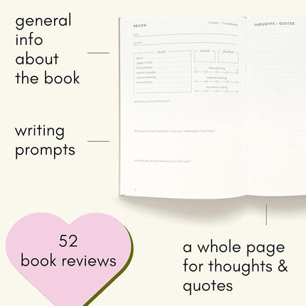 KUNITSA CO. Reading Journal. Book Journal for Book Lovers & Readers. Review and Track Your Reading (Green) - 52 book reviews