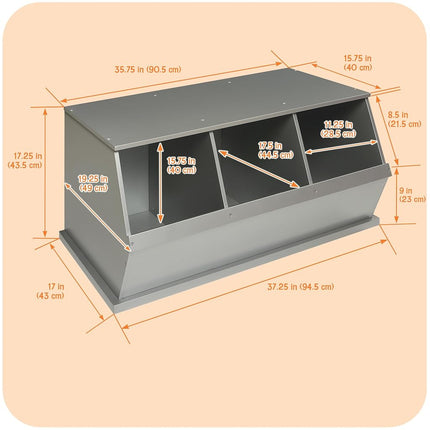 Badger Basket Three Bin Storage Cubby, Silver