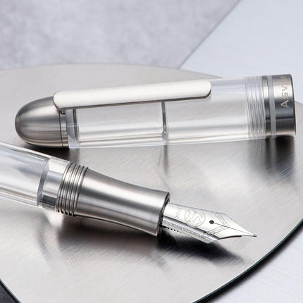 Asvine P36 Titanium Fountain Pen Piston Filling, Bock Extra Fine Nib Clear Transparent Acrylic Smooth Writing Signature Pen Case Gift Set, Torpedo shape