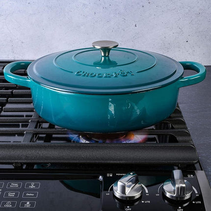 Crock Pot Artisan Enameled Cast Iron Braiser W/Lid, 5 Quart, Teal Ombre