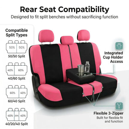 FH Group Light & Breezy Cloth Car Seat Covers, 7 Seater Three Row Set- Airbag & Split Ready -Universal for Cars Trucks and SUVs (Pink/Black)
