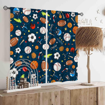 TKUYO Boys Curtains for Bedroom, Kids Basketball Soccer Football Baseball Sports Ball Game Navy Blue Blackout Window Drapery Treatments for Living Room Nursery Playroom 2 Panels, 55"x63" Inch
