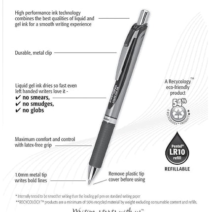 Pentel Energel Rtx Retractable Liquid Gel Pen, Bold Line, Metal Tip, Assorted Ink Pack of 5 (BL80BP5M)