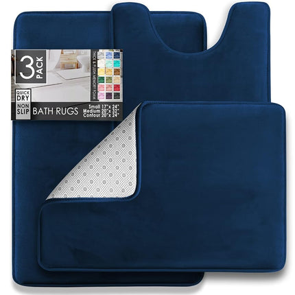 Clara Clark Bathroom Rugs, Ultra Soft Non Slip and Absorbent, Velvet Memory Foam Bath Mat. Set of - 20 x 32/17 x 24/19 x 24, Royal Blue