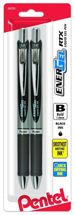 Pentel Energel Rtx Retractable Liquid Gel Pen, Bold Line, Metal Tip, Black Ink (BL80BP2A) by Pentel