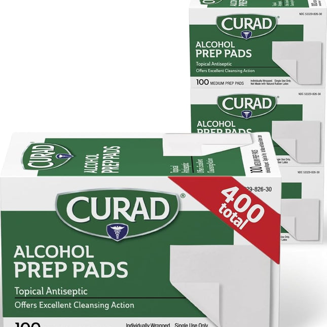 Curad Alcohol Swabs Antiseptic Prep Wipes 400 Count Sterile Medium Pads Individually Sealed - Ideal For Pre-Injection Skin Prepping
