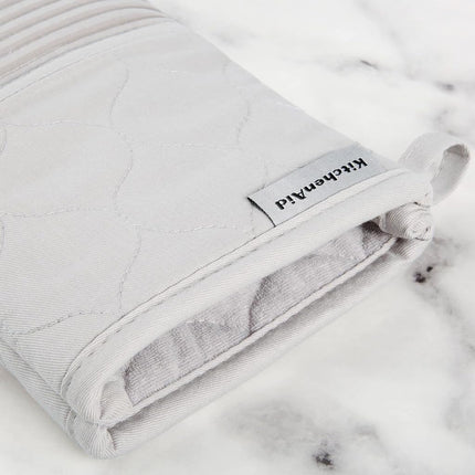 KITCHENAID Quilted Cotton Terry Cloth Oven Mitt, Pot Holder, Kitchen Towel 4-Pack Set, Heat Resistant, Silicone Grip, Gift Set, Matte Grey, 16"x26", 7"x13" & 7"x10"