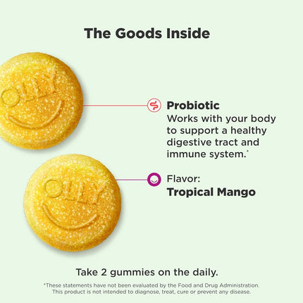 OLLY Probiotic Gummy, 25 Day Supply (50 Gummies), Tropical Mango, Probiotics, Live Cultures, Chewable Supplement