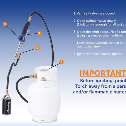 Flame King Propane Torch Kit Heavy Duty Weed Burner, 340,000 BTU with Piezo Igniter (Self Igniting), with 6 ft Hose Regulator Assembly