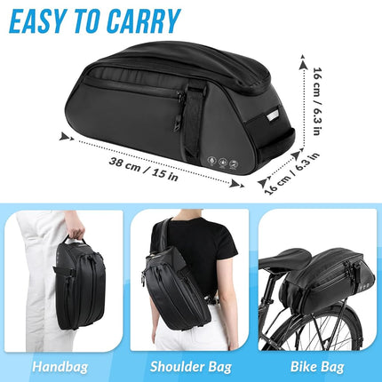 WOTOW Bike Reflective Rear Rack Bag, Water Resistant Bike Saddle Bag Panniers for Bicycles, 8L Trunk Storage Bag, Cycling Back Seat Cargo Carrier Pouch with Shoulder Strap (with Rain Cover)