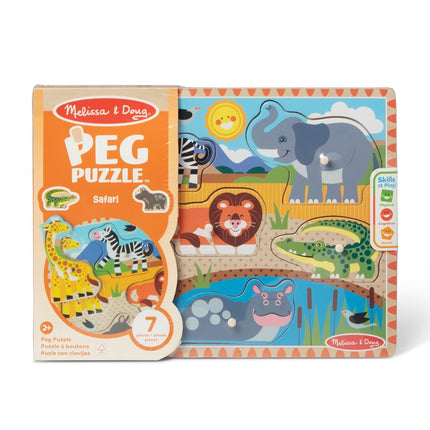 Melissa & Doug Safari Peg Puzzle (Colourful Animal Artwork, Extra-Thick Wooden Construction, 7 Pieces)
