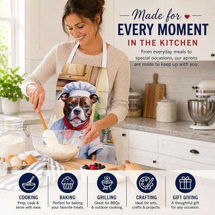 Caroline's Treasures Staffordshire Bull Terrier The Chef Apron Cooking Kitchen Server Baking Crafts Gardening for Adult Women Men, Unisex, Large, Multicolor