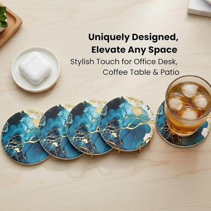 Ceramic Marble Coasters Set of 6, Absorbent Drink Coasters for Table