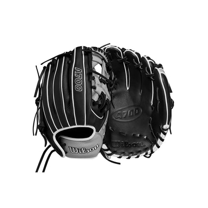 Guante de béisbol Wilson 2024 A700 de 11.5" para infield - Negro/Plata/Blanco, Lanzamiento con mano derecha