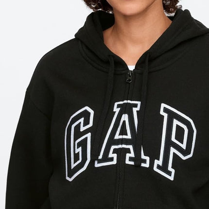GAP womens Logo Hoodie Hooded Full Zip Sweatshirt, True Black II, XXS