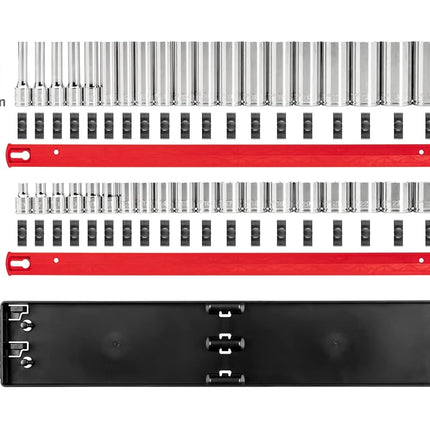 TEKTON 3/8 Inch Drive 12-Point Socket Set with Rails, 38-Piece (6-24 mm) | SHD91212