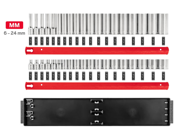 TEKTON 3/8 Inch Drive 12-Point Socket Set with Rails, 38-Piece (6-24 mm) | SHD91212