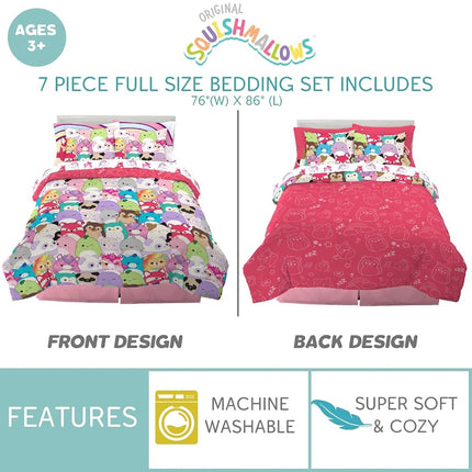 Franco Comforter and Sheet Set with Sham, Microfiber, Squishmallows, 7 Piece Full Size