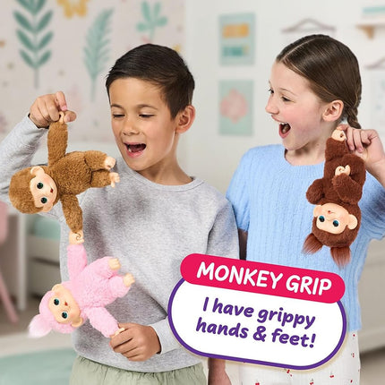 Little Live Pets Baby Monkey Minis – Luna Lemon. Interactive Pet Toy. 20+ Sounds & Reactions. Soft Pink Fur. 7.4" Tall. Feed, Nurture. React. Grippy Hands & Feet. Collect All 3