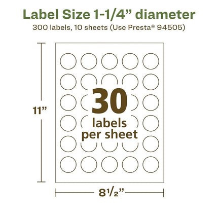 Avery EcoFriendly Matte White Recycled Round Labels, 1.25" Diameter, Print-to-The-Edge, Matte White Labels, Permanent Label Adhesive, Laser/Inkjet, 300 Printable Labels