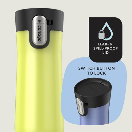 Contigo® AUTOSEAL® West Loop Taza de viaje de acero inoxidable con aislamiento al vacío y tapa de fácil limpieza, 591 ml, paquete de 2, Aster Frosted Pearl; Limelight Frosted Pearl
