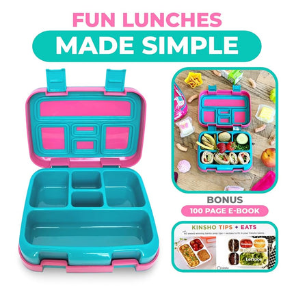 Unicorn Bento Lunch Box for Girls Toddlers, 5 Portion Control Sections, BPA Free Removable Plastic Tray, Pre-School Kid Toddler Daycare Lunches, Cute Snack Container Ages 3 to 7 Pink…