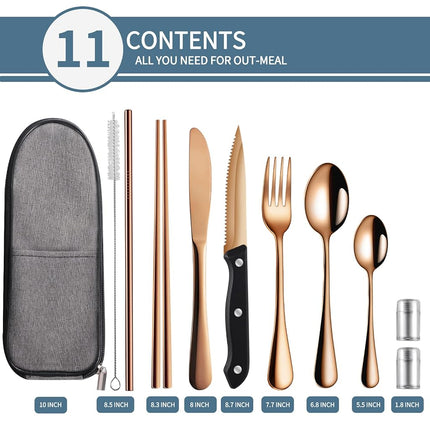Portable Travel Utensils Set,Reusable Utensils,Travel Camping Cutlery Set,Stainless Steel Flatware Set with Case,Lunch Boxes Workplace Camping School Picnic (Rose Gold)