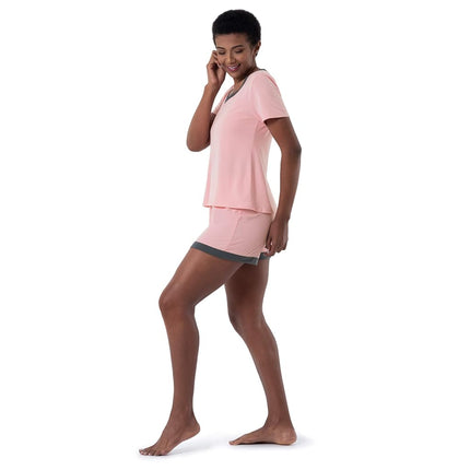 Fruit of the Loom Women's Sleeve Tee and Short 2 Piece Sleep Set, Soft Pink, X-Large