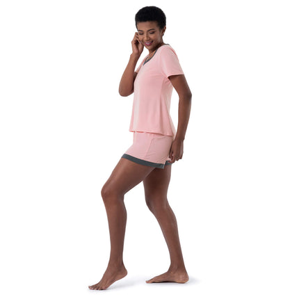 Fruit of the Loom Women's Sleeve Tee and Short 2 Piece Sleep Set, Soft Pink, X-Large