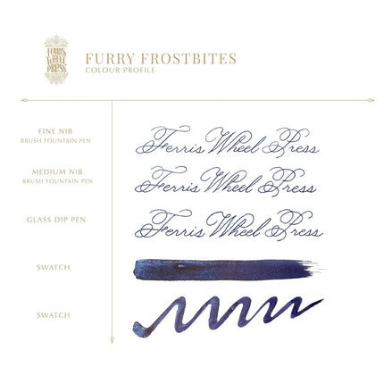 Ferris Wheel Press Ink, FerriTales Collection, Furry Frostbites, Deep Navy with Blue Shimmer, 20ml Fountain Pen Ink Bottle
