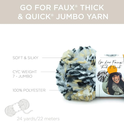 Lion Brand Yarn Go for Faux Thick & Quick, Super Bulky Faux Fur Yarn for Knitting, Crochet, and Crafts, Black Panther, 1 Pack