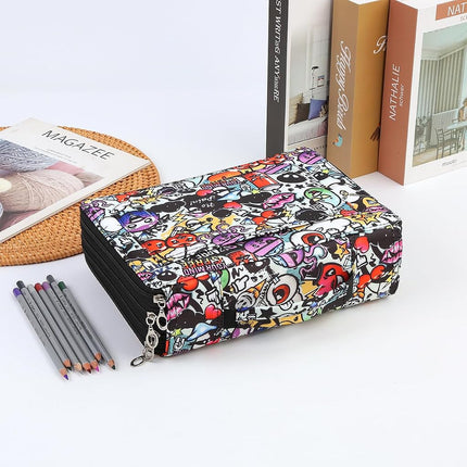 Lbxgap 200 Individual-Slots Pencil Case 4-Layer Zipped Holder w/Handle