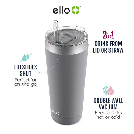 Vaso Ello Beacon de acero inoxidable con aislamiento al vacío con popote opcional, 24 oz, gris