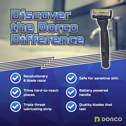 Dorco Pace 6 Plus Power - Six Blade Power Razor System with Trimmer - 9 Cartridges + 1 Handle