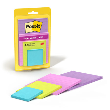 Post-it Super Sticky Notes, 2X Sticking Power, Ass