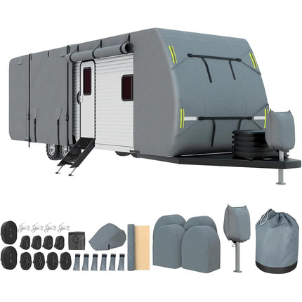 GarveeTech Travel Trailer RV Cover 27-30 FT, Upgraded 7 Layers Top Camper Cover, Heavy Duty Motorhome Covers Windproof Waterproof and Anti-UV Camping Travel Covers