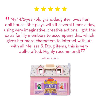 Melissa & Doug Fold and Go Wooden Dollhouse With 2 Dolls and Wooden Furniture Portable Small Dollhouse for Kids Ages 3+