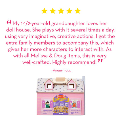 Melissa & Doug Casa de muñecas de madera plegable con 2 muñecas y muebles de madera, casa de muñecas pequeña portátil para niños a partir de 3 años