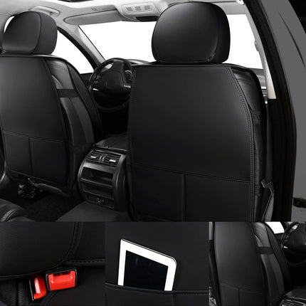 Juego de fundas y cojines de piel sintética ejecutiva Tapha, transpirables y resistentes al agua, ajuste universal para coche, SUV y camión (asientos delanteros y traseros, negro) (TAP-01-B1)