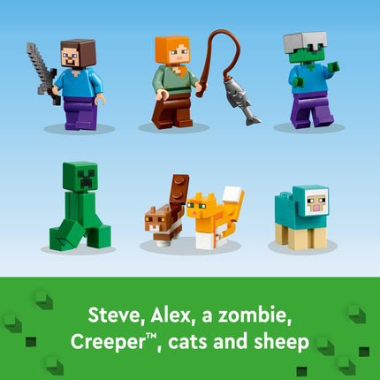 LEGO 21249 Minecraft The Building Kit 4.0, 2-in-1 Set, Build River Towers or a Cat Hut with Alex, Steve, Creeper and Zombie Mobs Figures, Toy for Kids